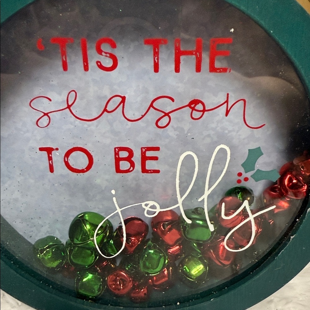 Festive Green and Red Holiday Ornament filled with jingle bells - Picture 2 of 5
